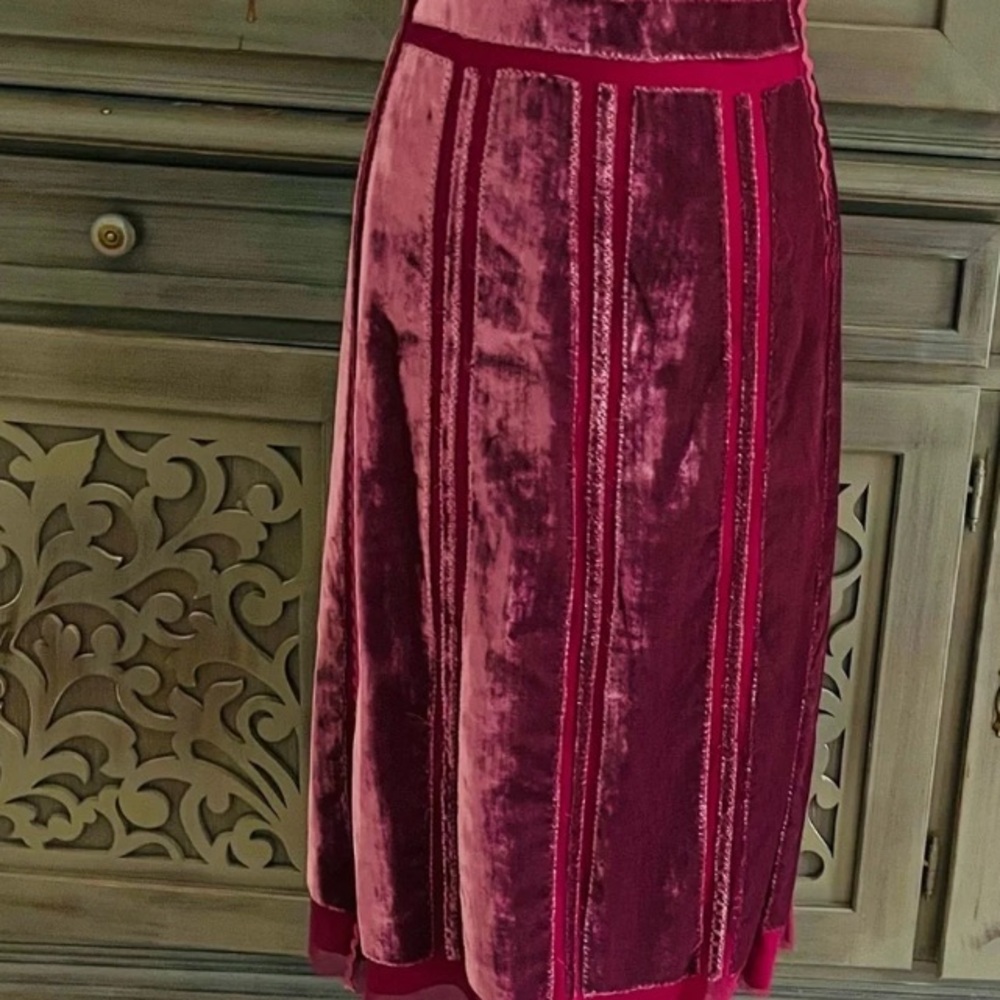 Alberta Ferretti magenta red velvet and tulle dress - Picture 5 of 11